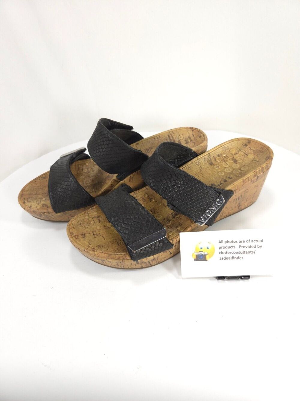 Vionic Pepper Snakeskin Cork Wedge Casual Sandal Womens Size 9 Black